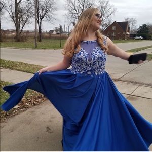Blue Floral Prom Dress